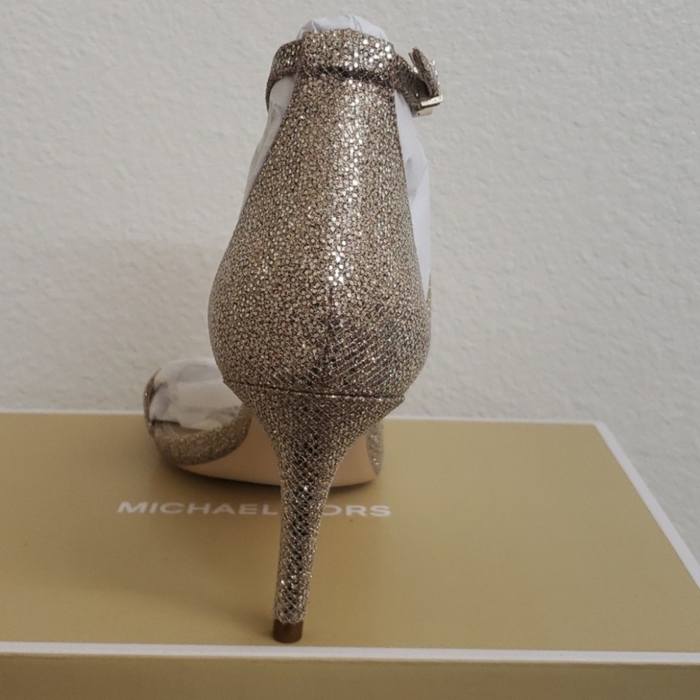 Michael Kors Ava Mid Sandal Glitter Mesh 9 - Picture 3 of 5